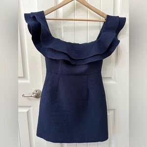 C/MEO Collective Navy Blue Mini Dress off shoulder ruffle cocktail party formal